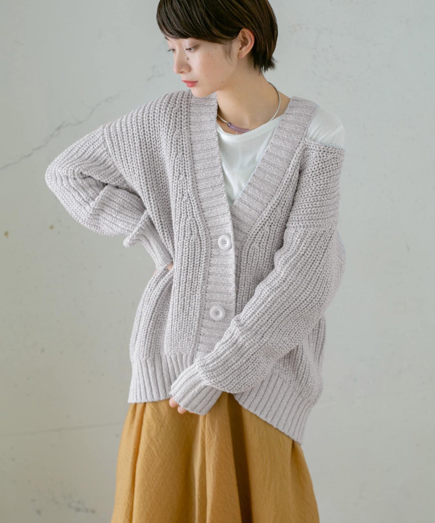 肩部開叉寬鬆針織開衫