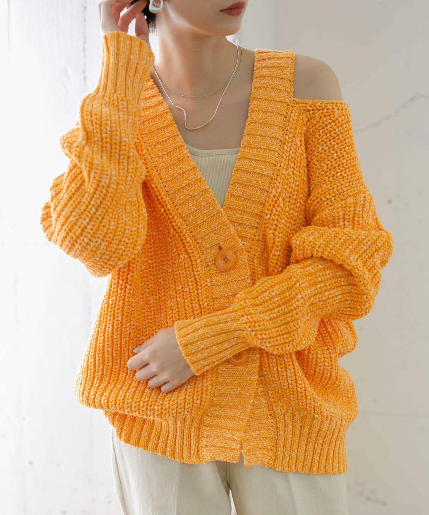 肩部開叉寬鬆針織開衫