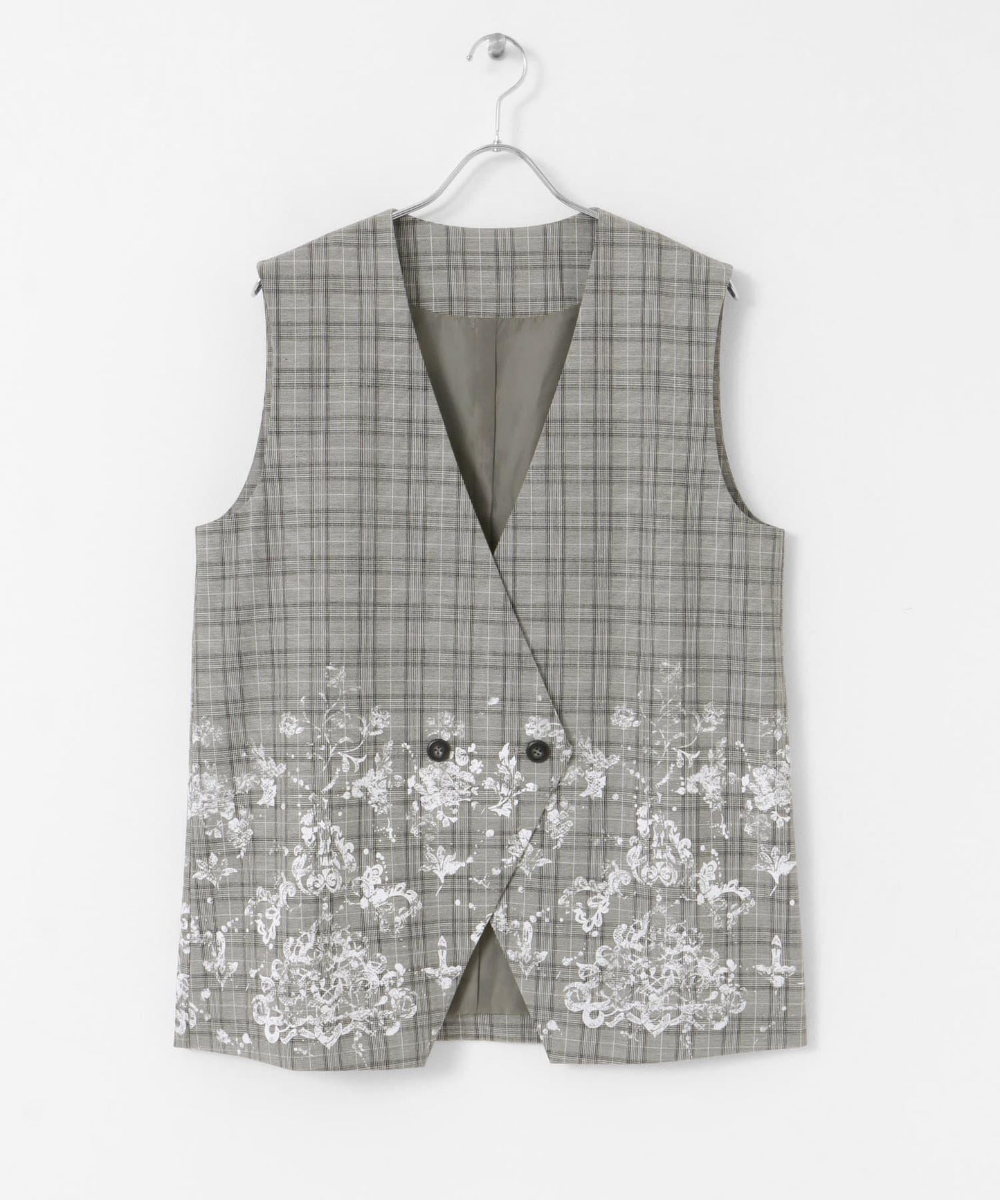 蕾絲印花格紋背心