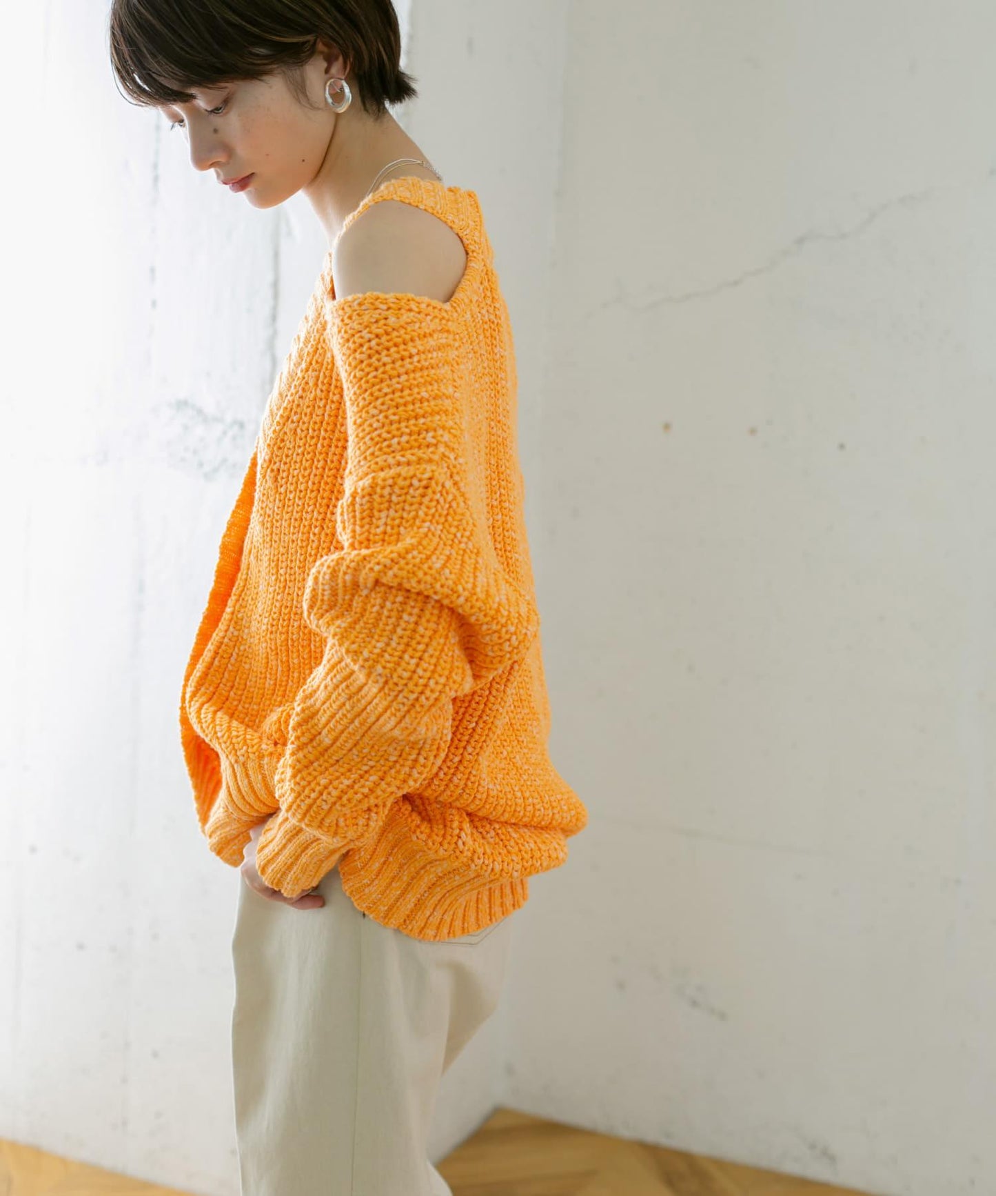 肩部開叉寬鬆針織開衫