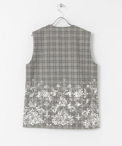 蕾絲印花格紋背心