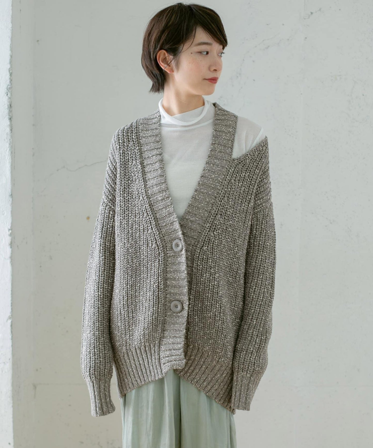 肩部開叉寬鬆針織開衫