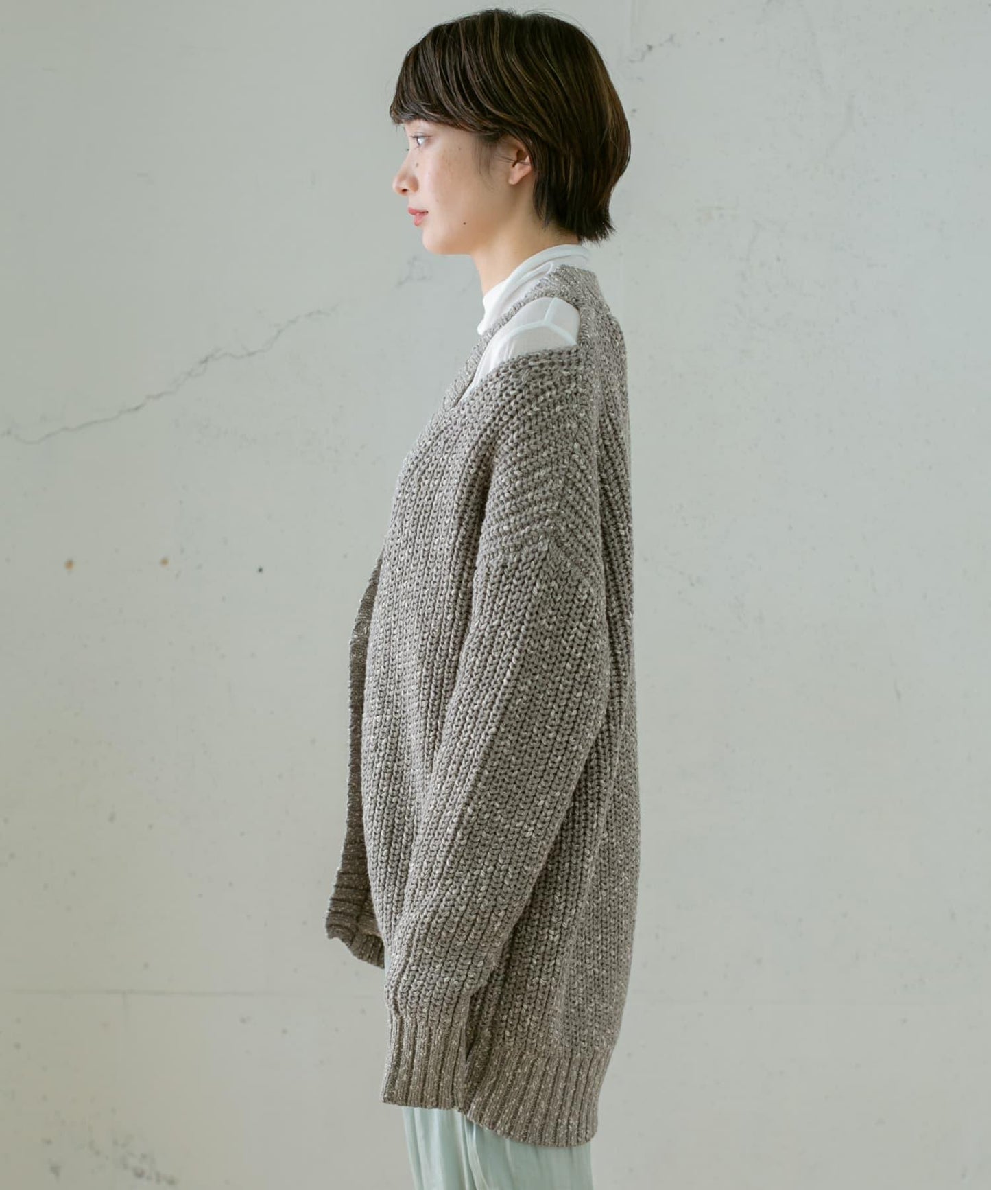 肩部開叉寬鬆針織開衫