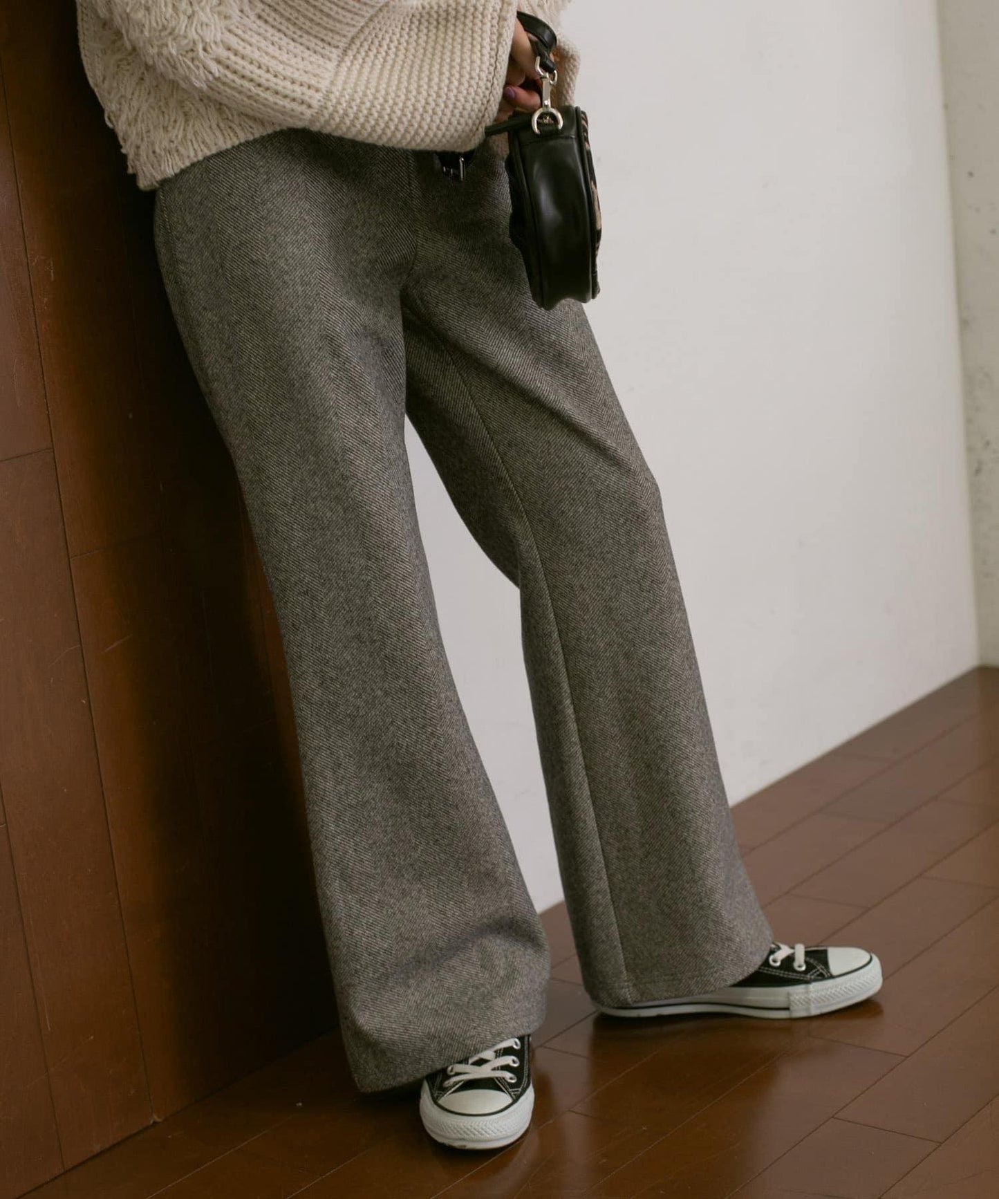 彈力人字紋喇叭褲