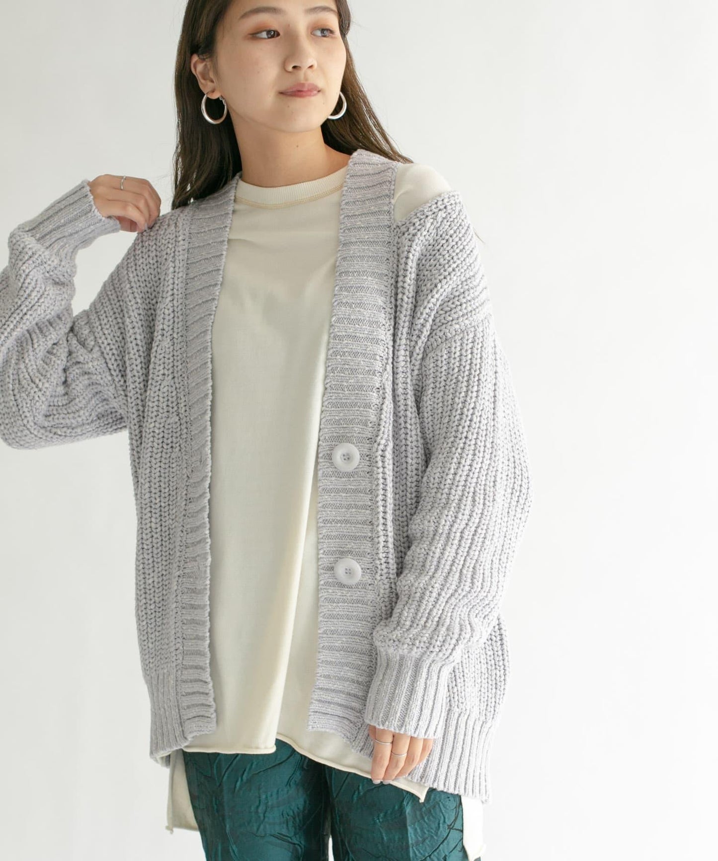 肩部開叉寬鬆針織開衫