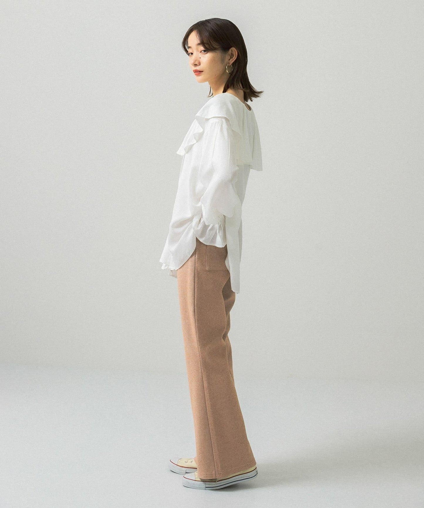 彈力人字紋喇叭褲