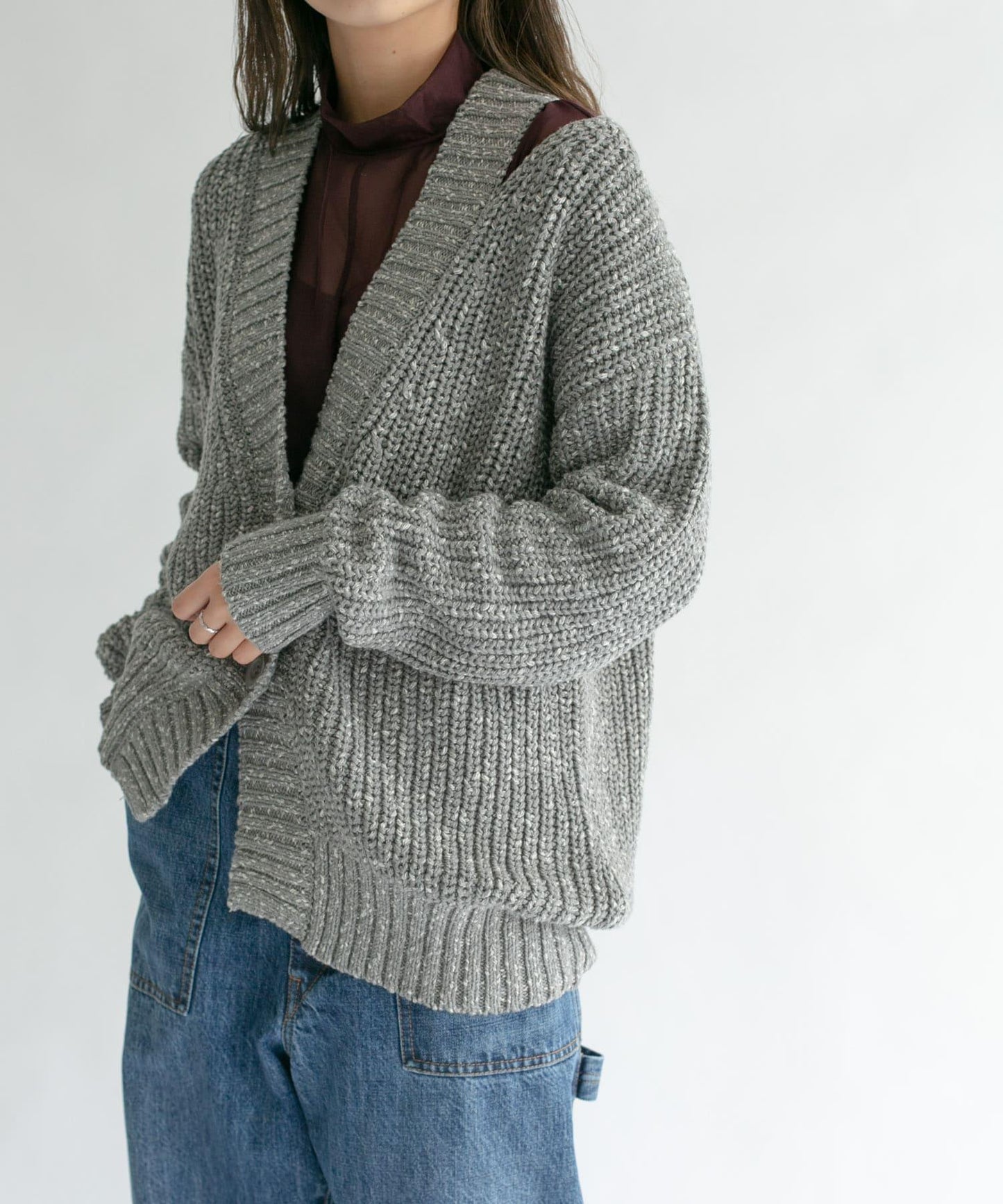 肩部開叉寬鬆針織開衫