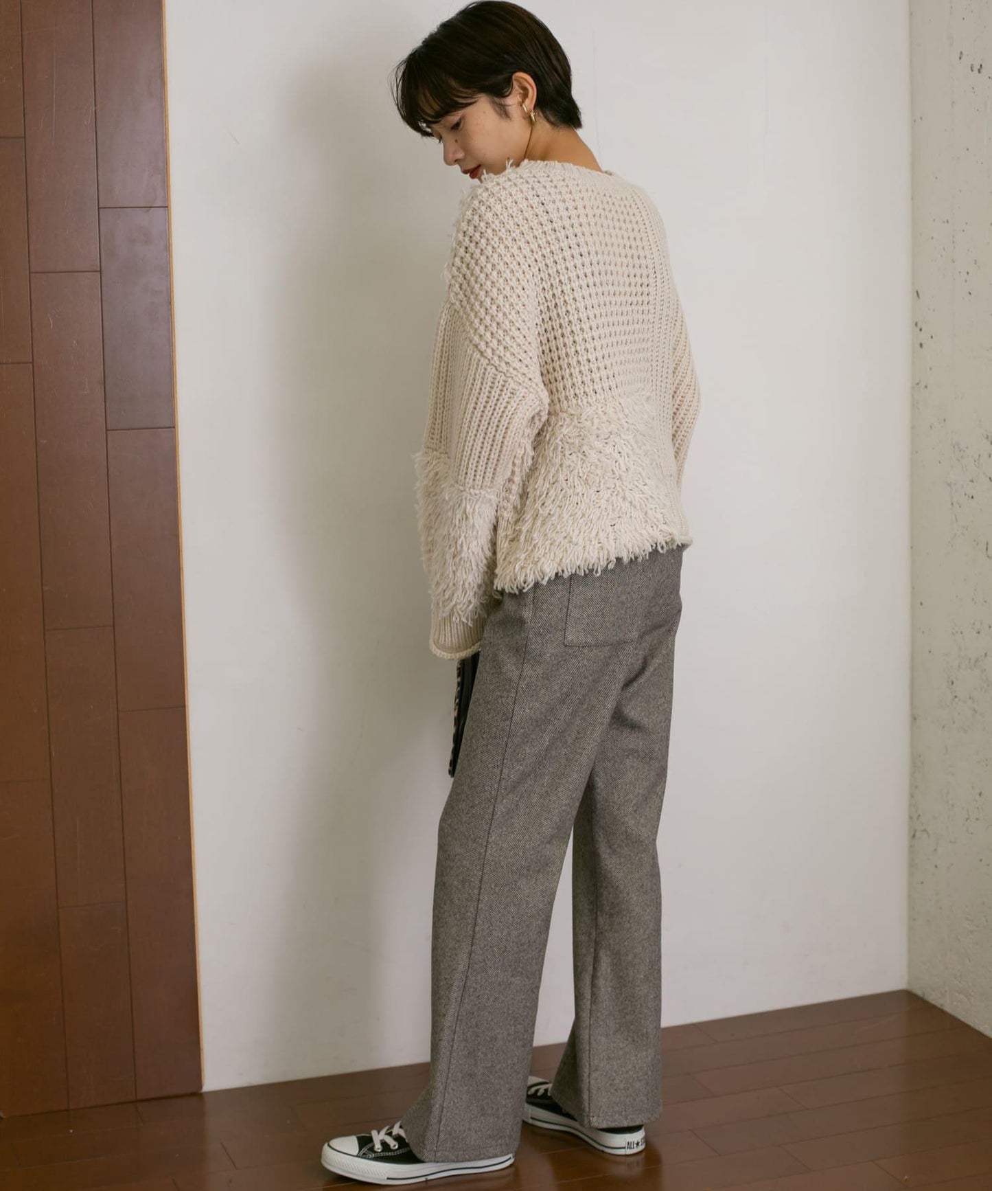 彈力人字紋喇叭褲