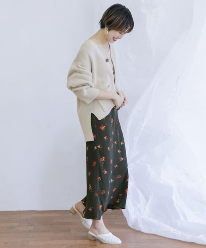花卉不對稱下襬斜裁半身裙