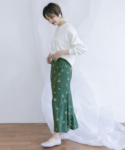 花卉不對稱下襬斜裁半身裙