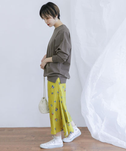 花卉不對稱下襬斜裁半身裙