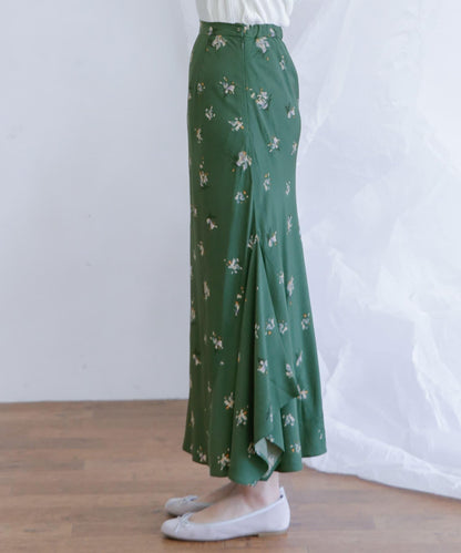 花卉不對稱下襬斜裁半身裙