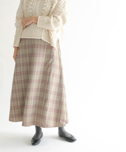 格紋高腰喇叭長裙