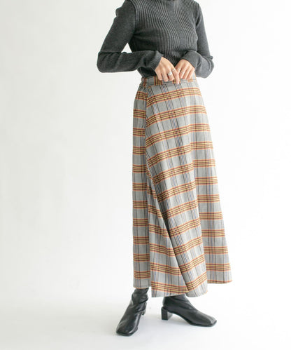 格紋高腰喇叭長裙