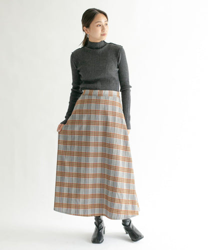 格紋高腰喇叭長裙