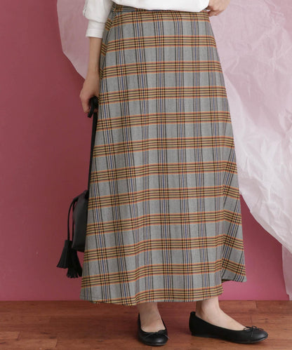 格紋高腰喇叭長裙
