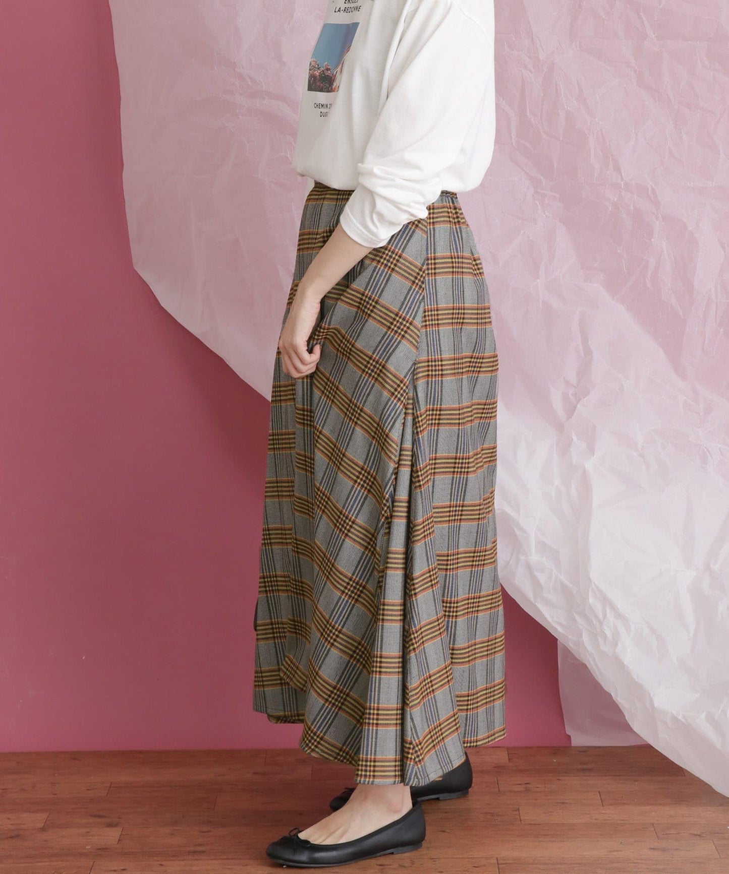 格紋高腰喇叭長裙