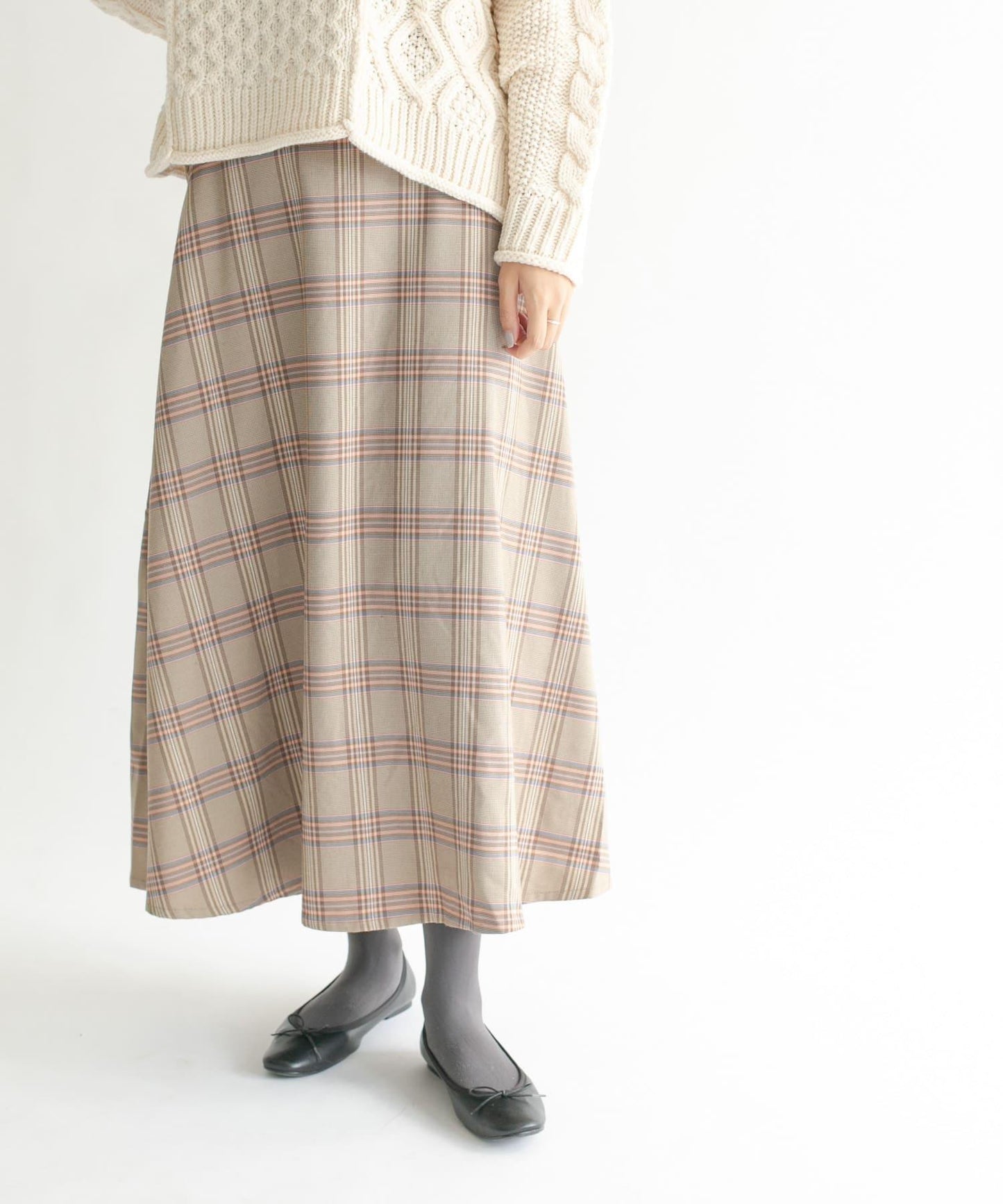 格紋高腰喇叭長裙