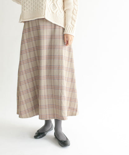 格紋高腰喇叭長裙