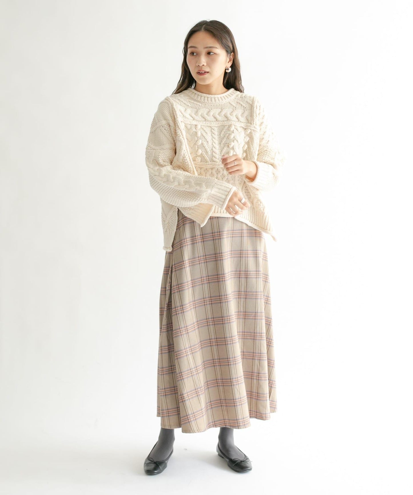 格紋高腰喇叭長裙