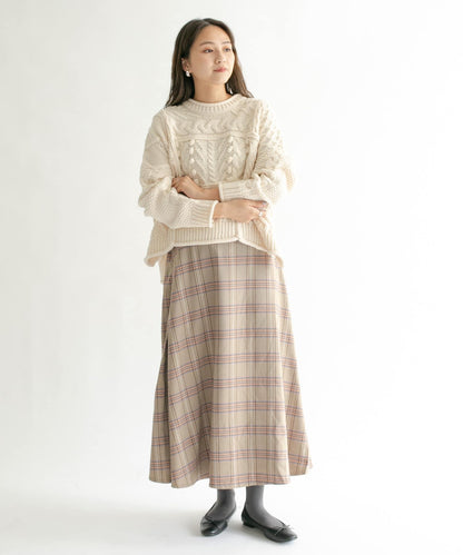 格紋高腰喇叭長裙
