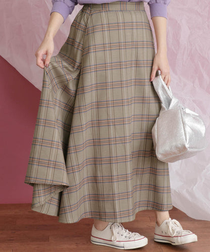 格紋高腰喇叭長裙