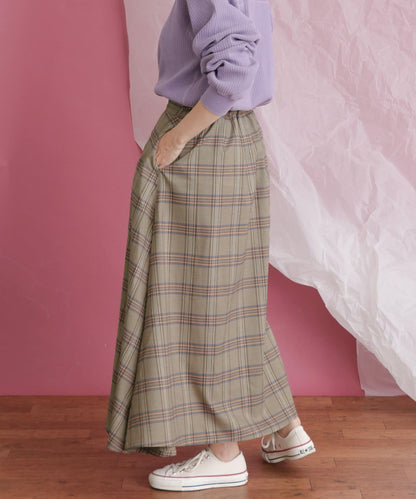 格紋高腰喇叭長裙