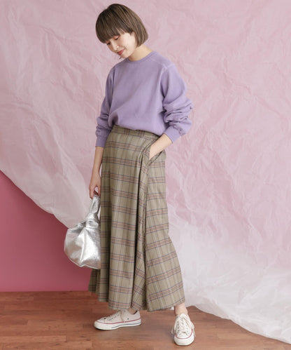 格紋高腰喇叭長裙