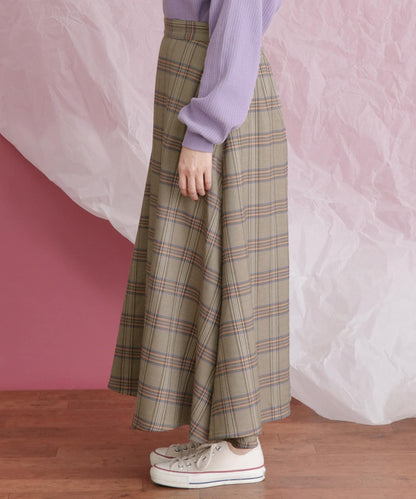 格紋高腰喇叭長裙