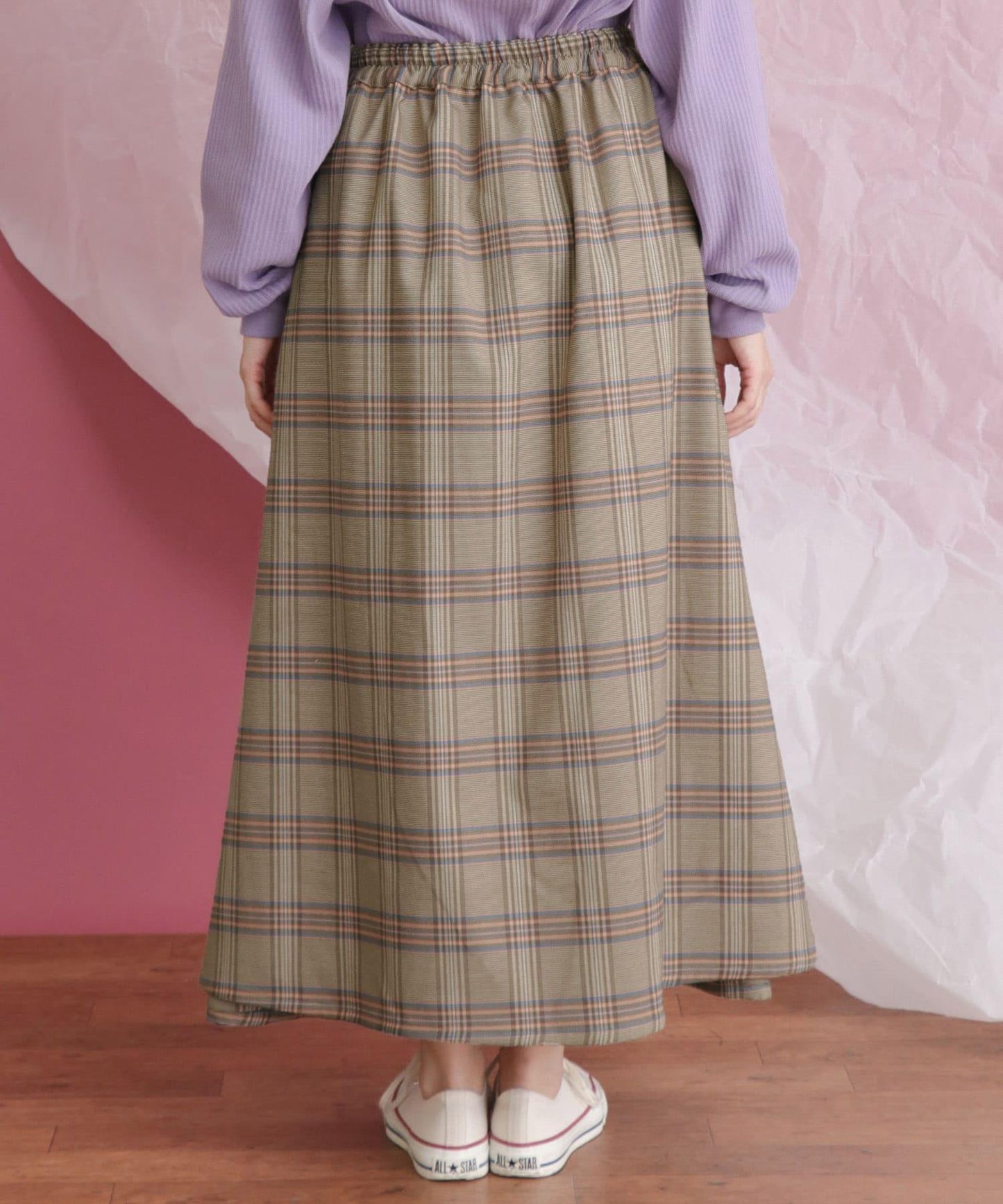 格紋高腰喇叭長裙