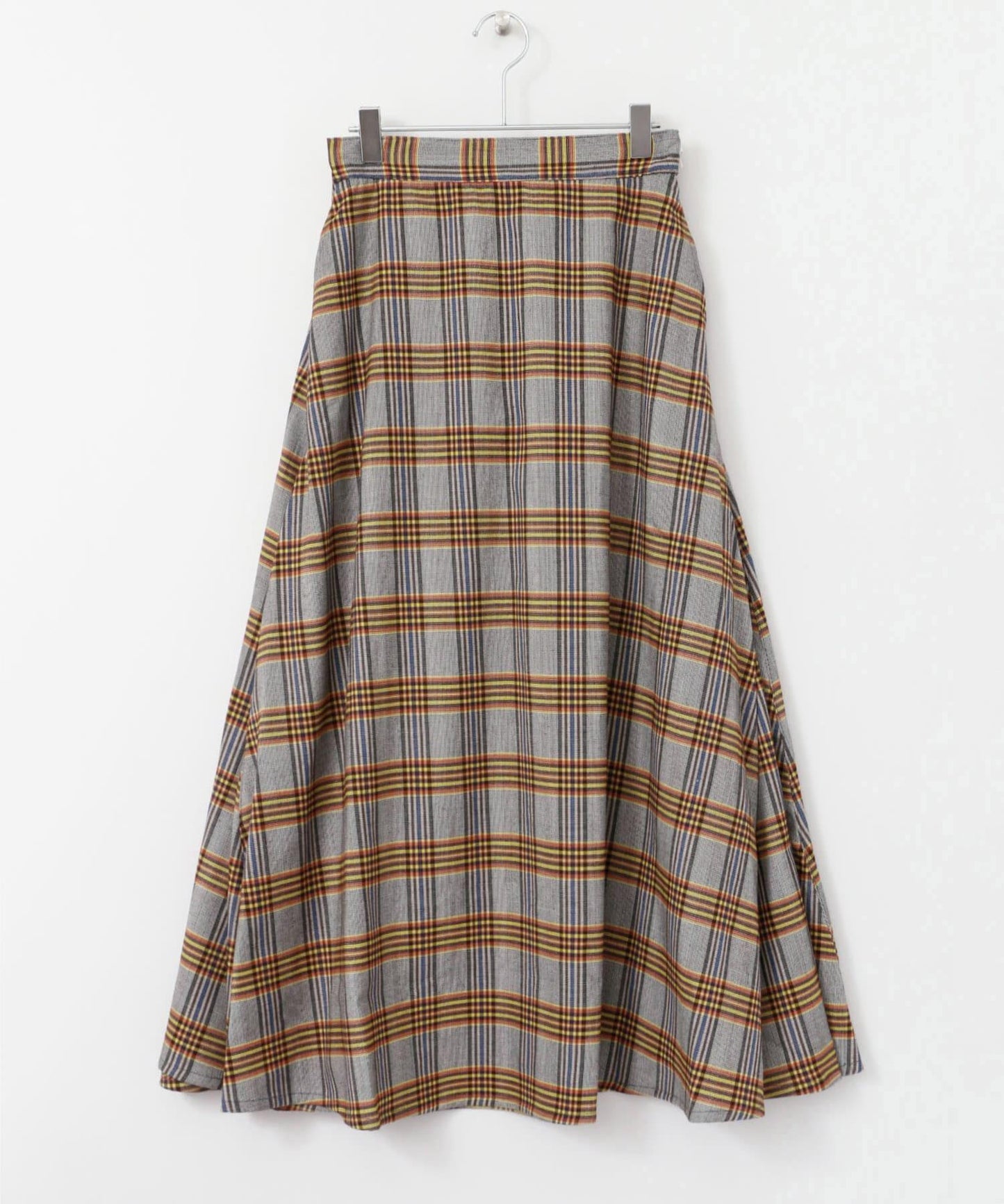 格紋高腰喇叭長裙