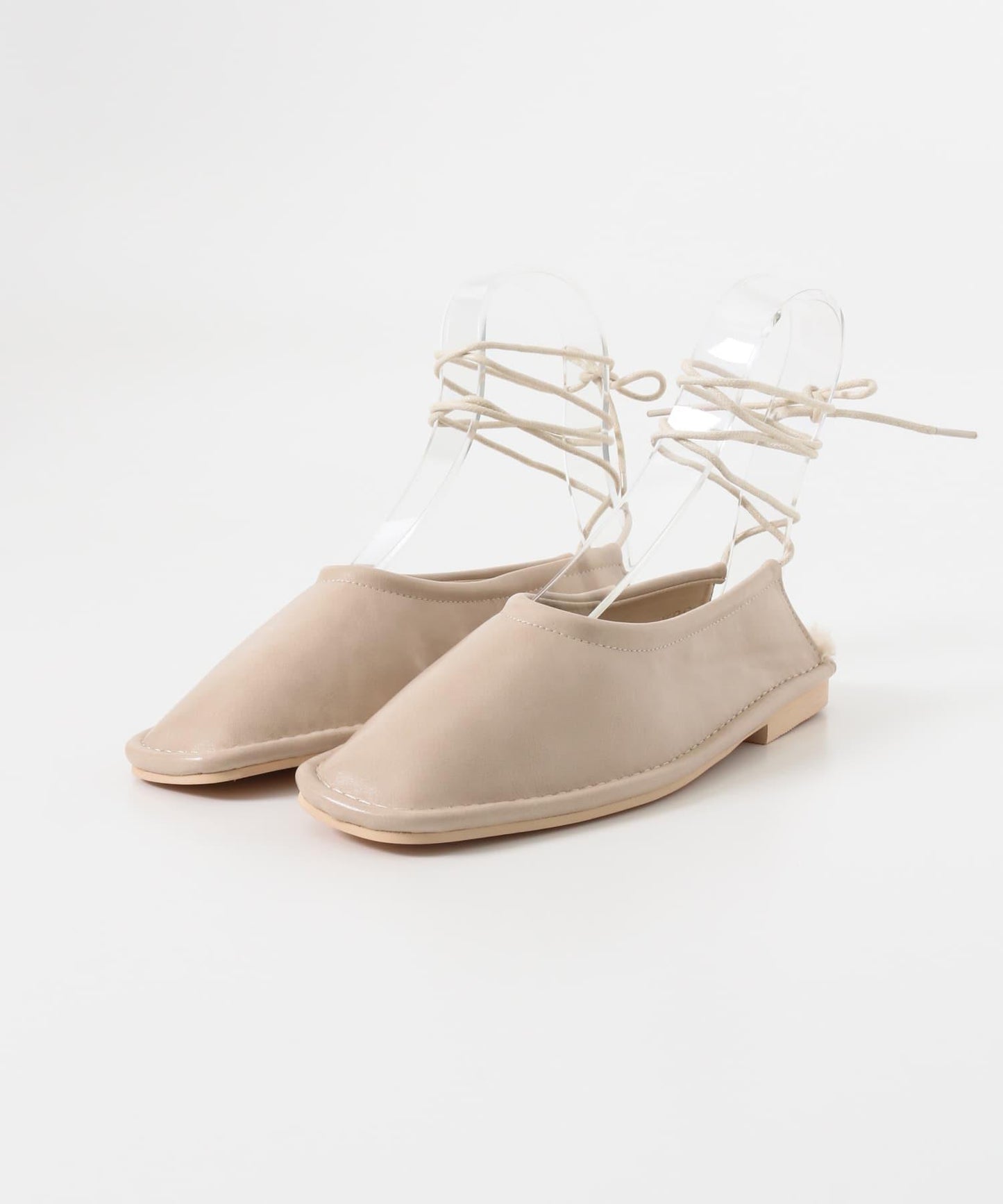 方頭縫線繫帶高跟鞋∴