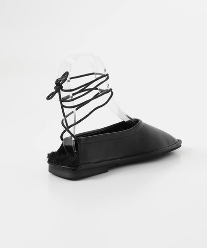 方頭縫線繫帶高跟鞋∴