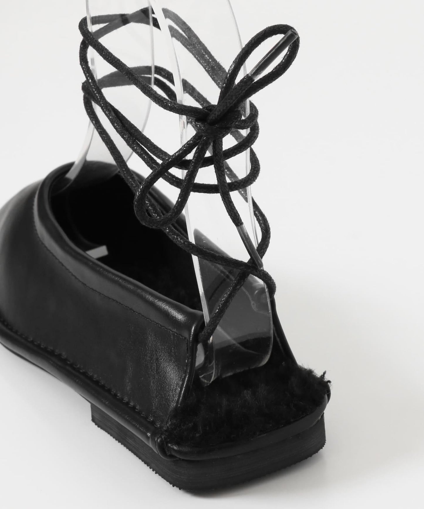 方頭縫線繫帶高跟鞋∴