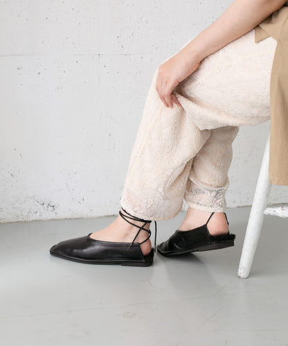 方頭縫線繫帶高跟鞋∴