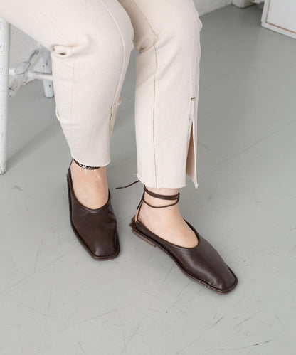 方頭縫線繫帶高跟鞋∴