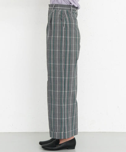 翻邊格紋長褲