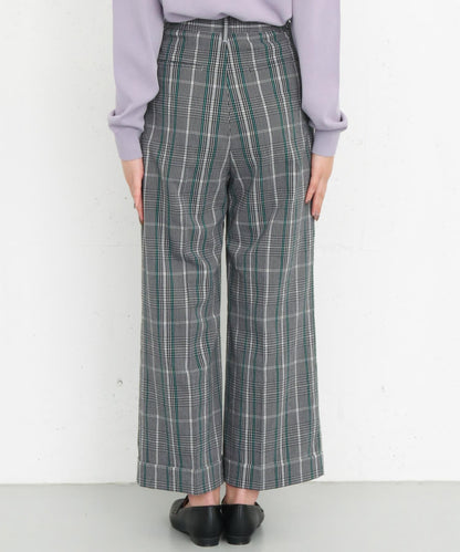 翻邊格紋長褲
