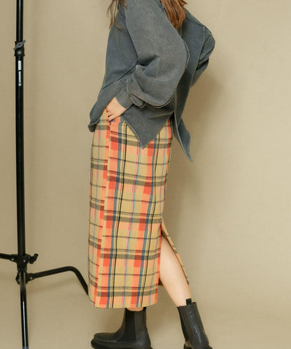 格紋I型中長裙