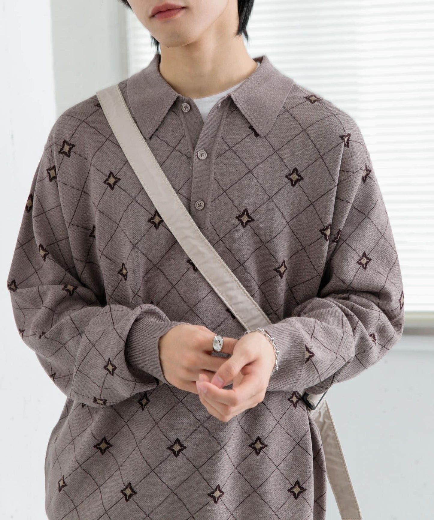 花卉提花針織POLO衫