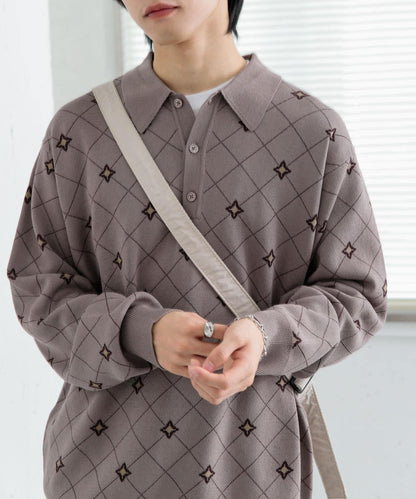 花卉提花針織POLO衫