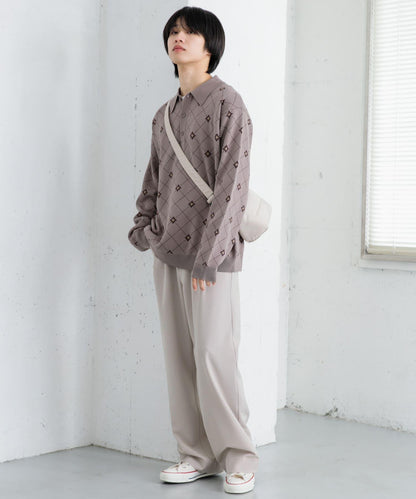 花卉提花針織POLO衫