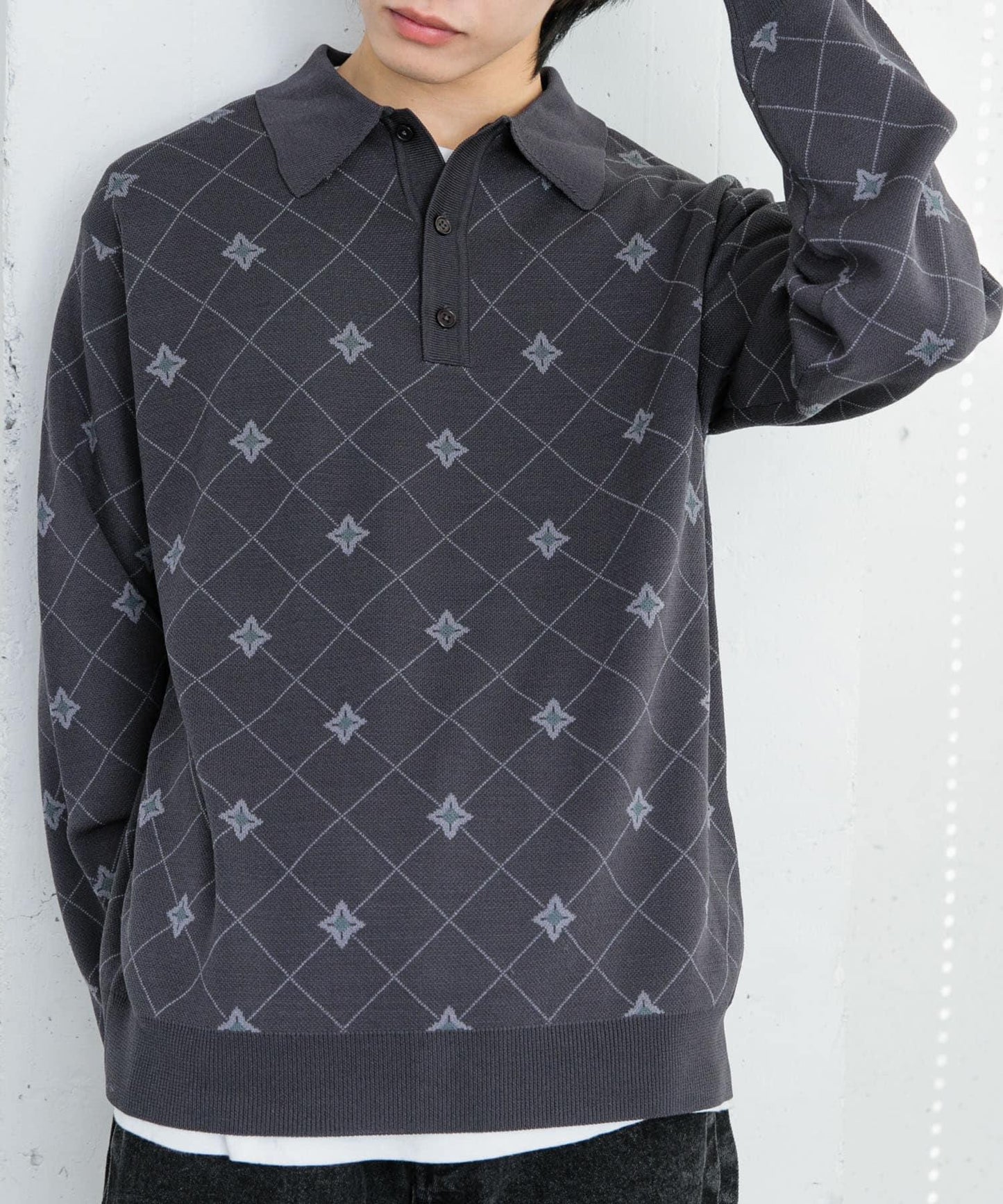 花卉提花針織POLO衫