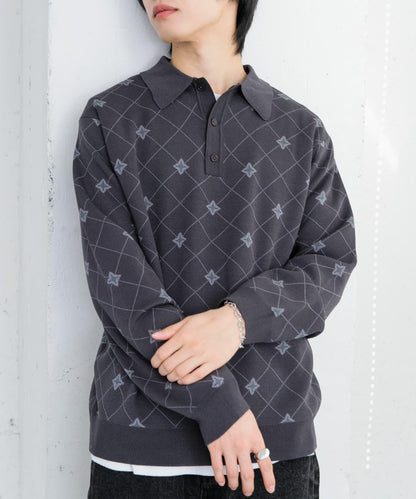 花卉提花針織POLO衫