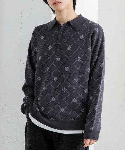 花卉提花針織POLO衫