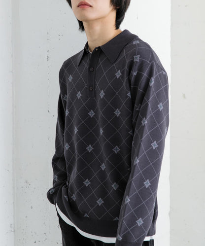 花卉提花針織POLO衫