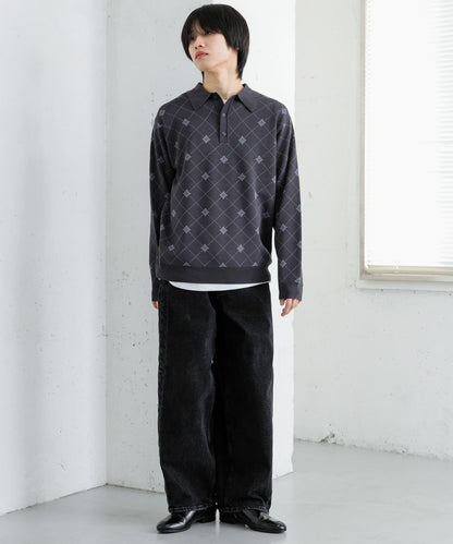 花卉提花針織POLO衫