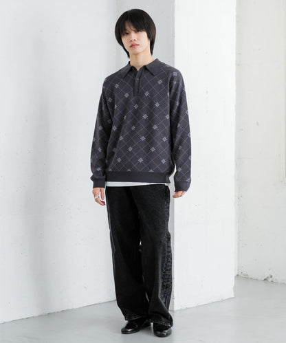 花卉提花針織POLO衫