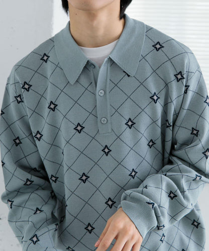 花卉提花針織POLO衫