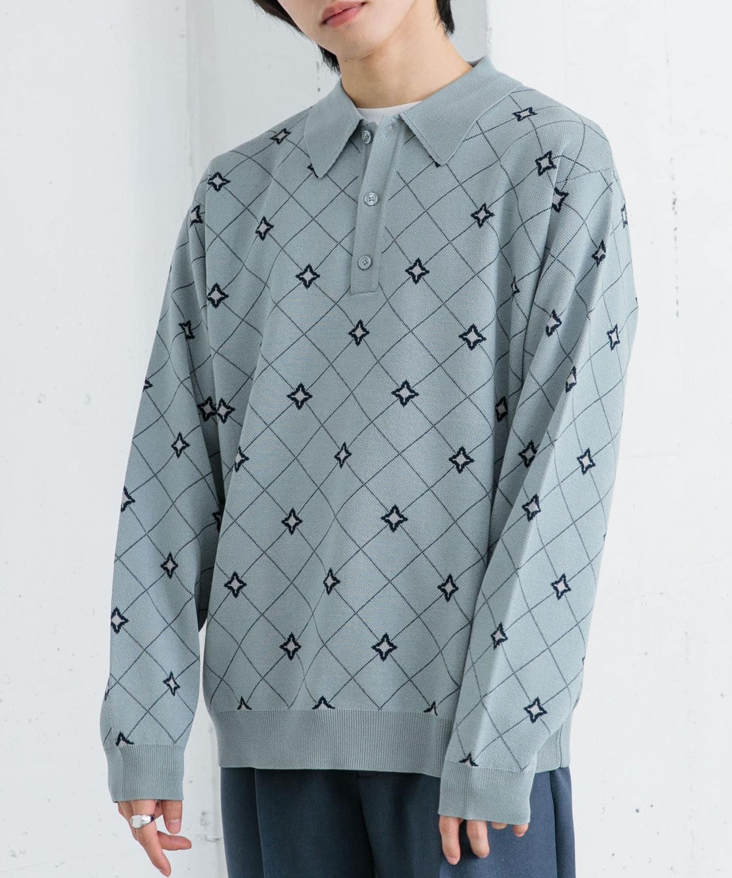 花卉提花針織POLO衫